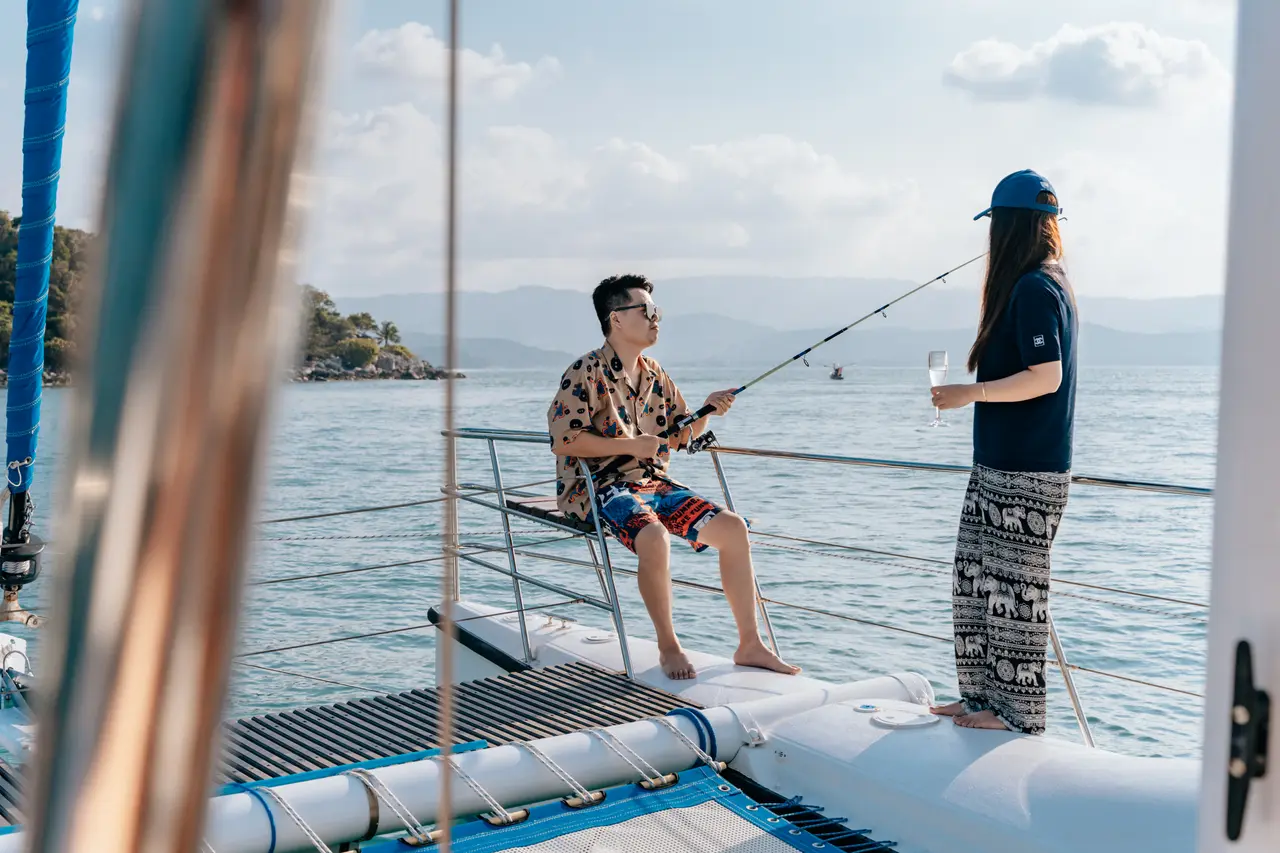 Guests fishing from the bow