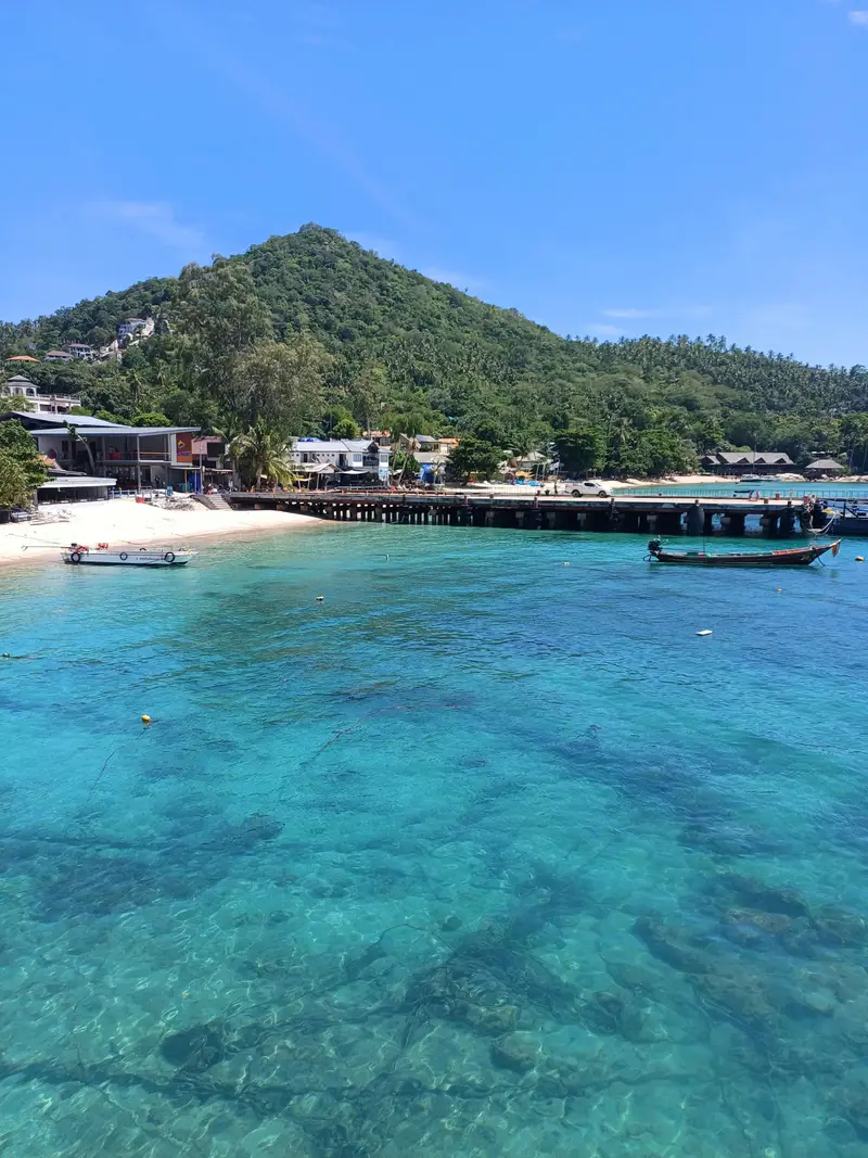 Crystal-clear water along a tropical beachfront
